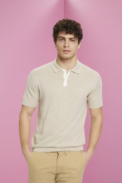 Esprit Men Blended TENCEL and sustainable cotton polo shirt Light Taupe Polos D2B4J4759