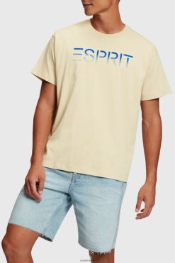 Esprit Men Chest flocked logo applique t-shirt Light Taupe T-Shirts D2B4J4608