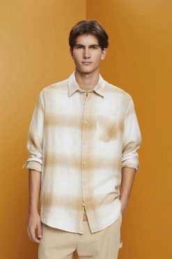 Esprit Men Cotton and hemp blended checquered tartan shirt Ice Shirts D2B4J4714