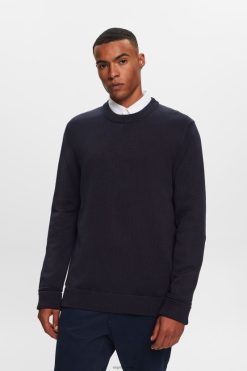 Esprit Men Cotton Crewneck Sweatshirt Navy Sweatshirts & Hoodies D2B4J4579