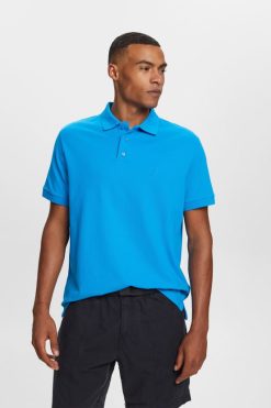 Esprit Men Cotton Mesh Polo Shirt Bright Blue Polos D2B4J4570