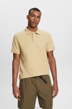 Esprit Men Cotton Mesh Polo Shirt Pale Khaki Polos D2B4J4568