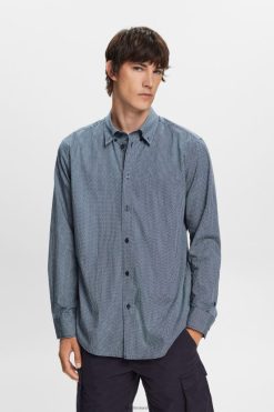 Esprit Men Cotton Poplin Shirt Grey Blue Shirts D2B4J4576