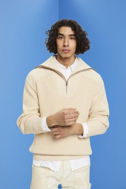 Esprit Men Half-zip knitted jumper Light Taupe Sweaters D2B4J4761