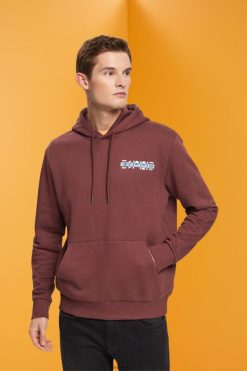 Esprit Men Hoodie with small logo print Bordeaux Red Sweatshirts & Hoodies D2B4J4828