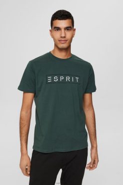 Esprit Men Jersey logo T-shirt, 100% cotton Teal Blue T-Shirts D2B4J4734