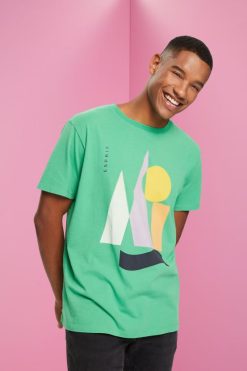 Esprit Men Jersey T-shirt with a print Green T-Shirts D2B4J4845