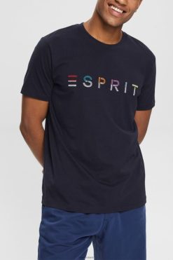 Esprit Men Jersey T-shirt with an embroidered logo Navy T-Shirts D2B4J4917
