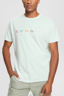 Esprit Men Jersey T-shirt with an embroidered logo Pastel Blue T-Shirts D2B4J4919