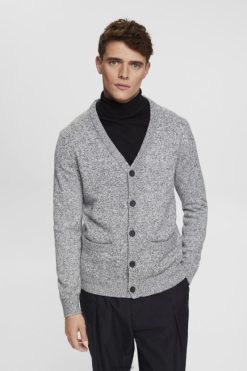 Esprit Men Knitted cardigan with buttons Medium Grey Sweaters D2B4J4697
