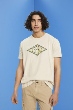 Esprit Men Logo print cotton t-shirt Light Taupe T-Shirts D2B4J4625