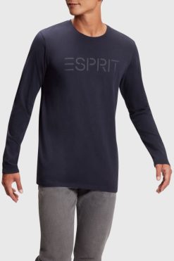 Esprit Men Logo print jersey t-shirt Navy T-Shirts D2B4J4866