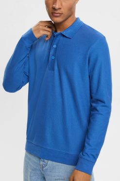Esprit Men Long sleeve pique polo shirt Blue Polos D2B4J4952
