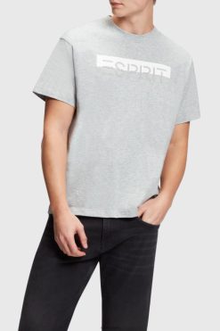Esprit Men Matte shine logo applique t-shirt Light Grey T-Shirts D2B4J4615
