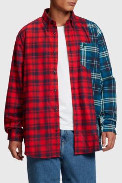 Esprit Men Mixed check patchwork flannel shirt Red Shirts D2B4J4790