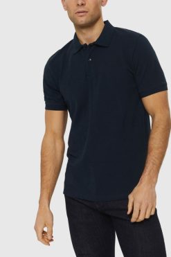Esprit Men Pima cotton pique polo shirt Navy Polos D2B4J4925