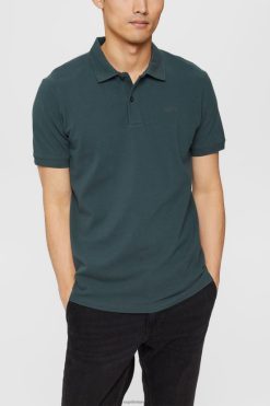 Esprit Men Pima cotton pique polo shirt Teal Blue Polos D2B4J4927