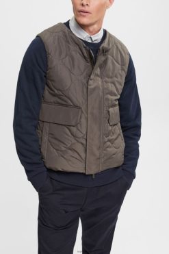 Esprit Men Quilted vest Dark Khaki Vest D2B4J4842