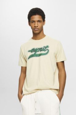 Esprit Men Retro logo print cotton t-shirt Beige T-Shirts D2B4J4630