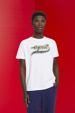 Esprit Men Retro logo print cotton t-shirt White T-Shirts D2B4J4629