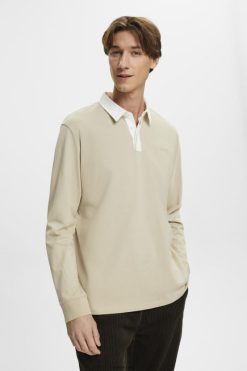 Esprit Men Rugby shirt with embroidered logo Dusty Green Long Sleeve D2B4J4720