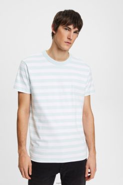 Esprit Men Striped crewneck T-shirt Light Aqua Green T-Shirts D2B4J4770