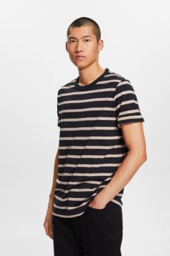 Esprit Men Striped jersey t-shirt, 100% cotton Black T-Shirts D2B4J4590