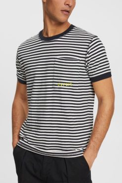 Esprit Men Striped knitted t-shirt Black T-Shirts D2B4J4898
