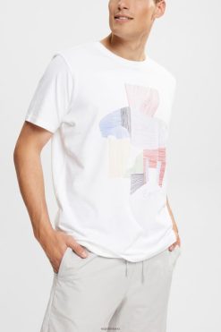 Esprit Men Sustainable cotton illustration t-shirt White T-Shirts D2B4J4939