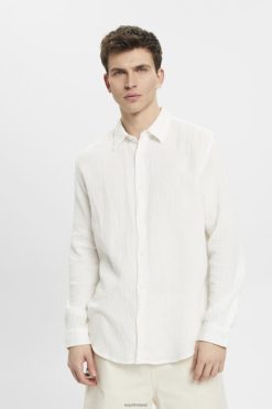Esprit Men Sustainable cotton muslin shirt Off White Shirts D2B4J4755