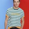 Esprit Men Sustainable cotton striped T-shirt Emerald Green T-Shirts D2B4J4741