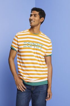 Esprit Men Sustainable cotton striped T-shirt Orange T-Shirts D2B4J4745