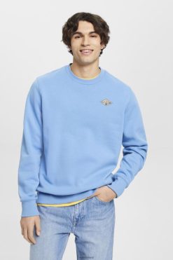 Esprit Men Sweatshirt with logo print on the back Light Blue Lavender Sweatshirts & Hoodies D2B4J4647