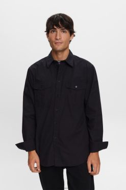 Esprit Men Utility shirt, 100% cotton Black Shirts D2B4J4571