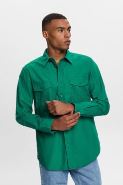 Esprit Men Utility shirt, 100% cotton Dark Green Shirts D2B4J4572