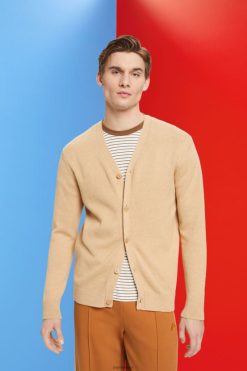 Esprit Men V-neck sustainable cotton cardigan Beige Sweaters D2B4J4775