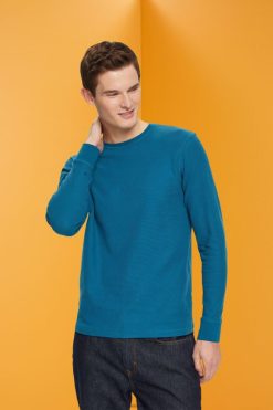 Esprit Men Waffle pique long sleeve top Dark Turquoise Long Sleeve D2B4J4851
