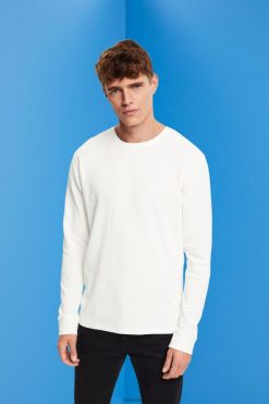 Esprit Men Waffle pique long sleeve top Off White Long Sleeve D2B4J4850
