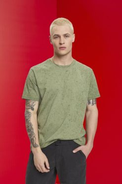 Esprit Men Washed-effect T-shirt Light Khaki T-Shirts D2B4J4752