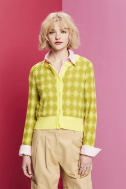 Esprit Women Argyle Cardigan White Sweaters D2B4J485