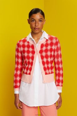 Esprit Women Argyle Cardigan White Sweaters D2B4J486