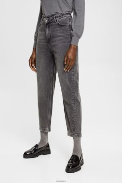 Esprit Women Banana fit jeans with asymmetric waistband Black Medium Wash Denim D2B4J4339