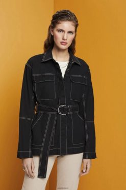 Esprit Women Belted twill jacket Black Jackets D2B4J4291