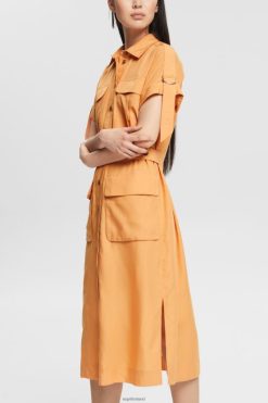 Esprit Women Blended linen: shirt dress with a belt Peach Dresses D2B4J4542