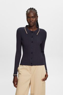 Esprit Women Button Front Knit Polo Top Petrol Blue Sweaters D2B4J422