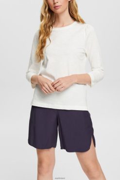 Esprit Women Casual cotton slub t-shirt Off White T-Shirts D2B4J4539