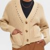 Esprit Women Chunky-knit cotton blend cardigan Sand Sweaters D2B4J4392