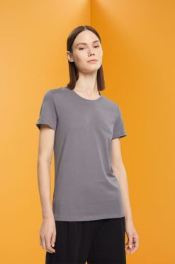 Esprit Women Cotton crewneck t-shirt Medium Grey T-Shirts D2B4J4455