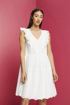 Esprit Women Cotton lace dress Off White Dresses D2B4J4191