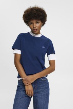 Esprit Women Cotton T-shirt with embroidered logo Ink T-Shirts D2B4J4150